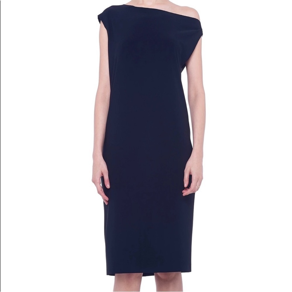 Norma Kamali Drop Asymmetric Shoulder A-line Long Navy Dress Size Medium